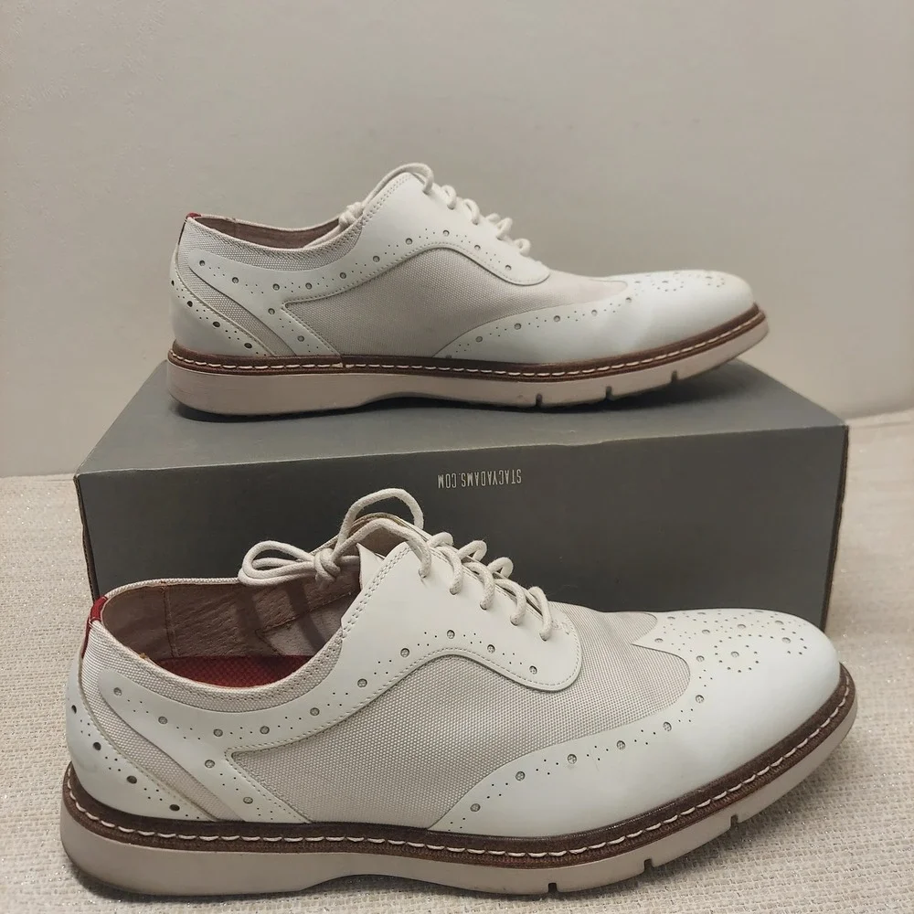 Stacy Adams Summit Mens 10 M White Wingtip Oxford Dress Shoes SA25434-100